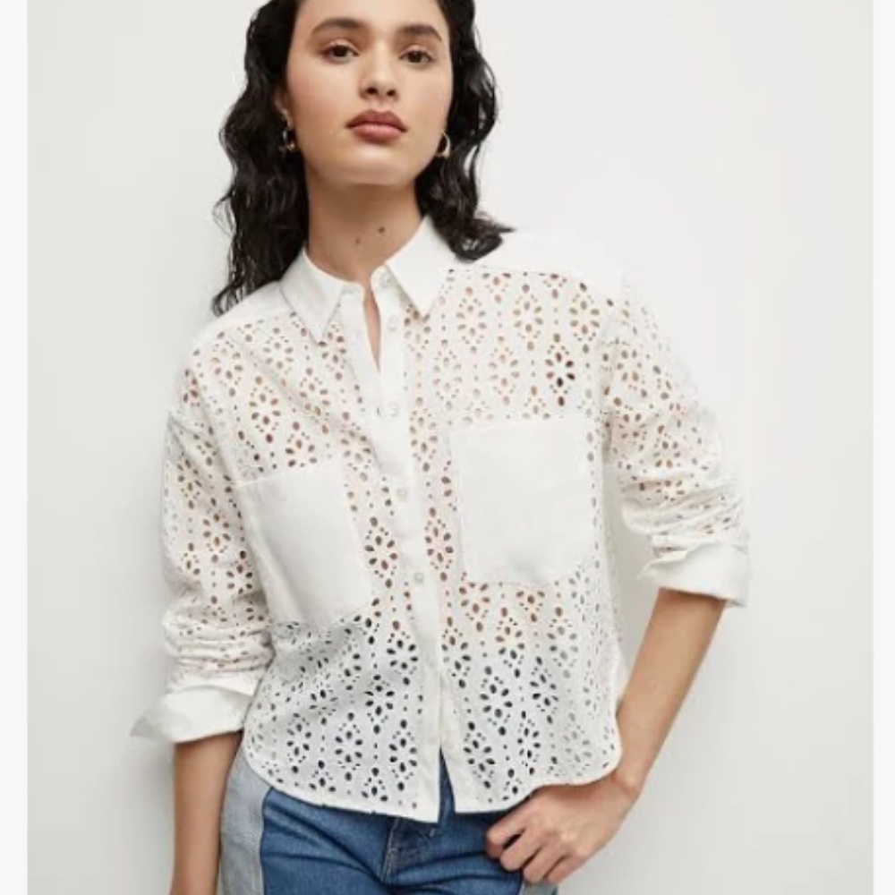 VERONICA BEARD Aderes Eyelet Shirt in White - Size 16 - NWT Brand new!